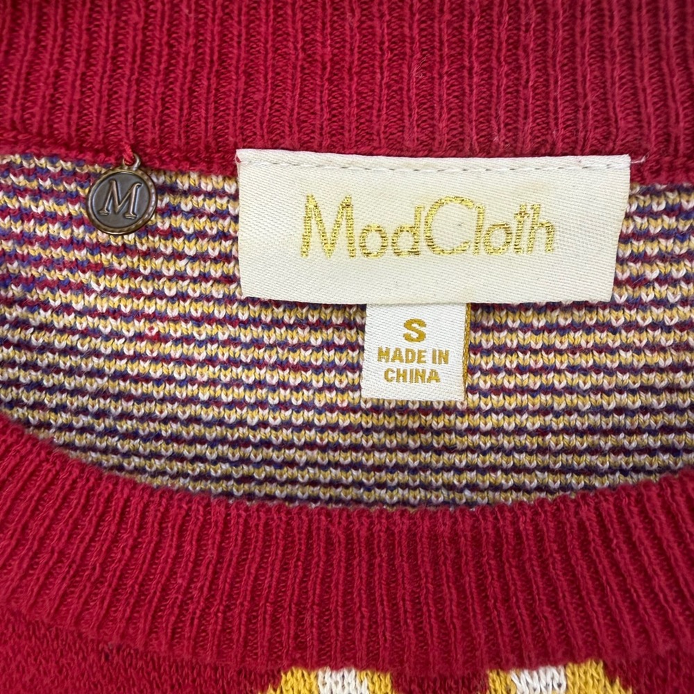 ModCloth Whimsical Fox Face Sweater Intarsia Knit Retro Critter 100% Cotton Sz S - Picture 2 of 12